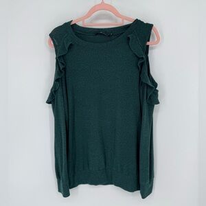 Seven7 Women's Dark Green Ruffle Longsleeve With Shoulder Cutouts Size Medium